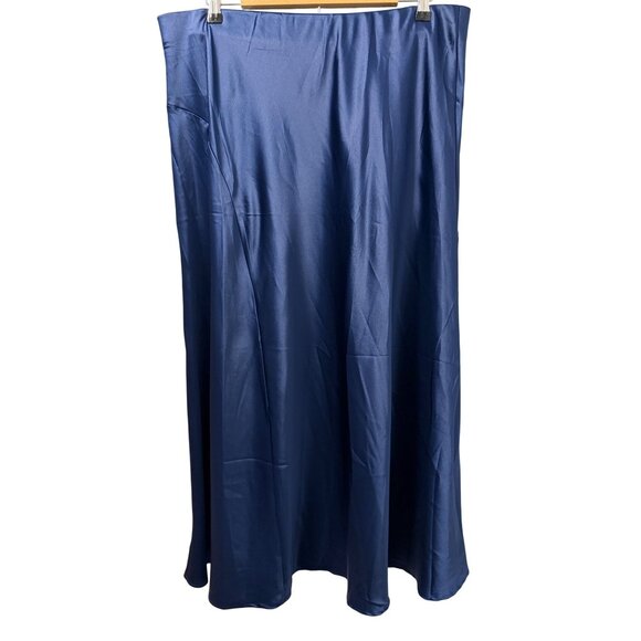PrettyGarden Womens Midi Satin Skirt Navy Blue XXL Elegant A-Line - Picture 10 of 12